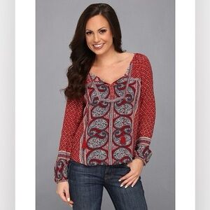 Retro Lucky Brand Kat Mixed Print Peasant Tunic